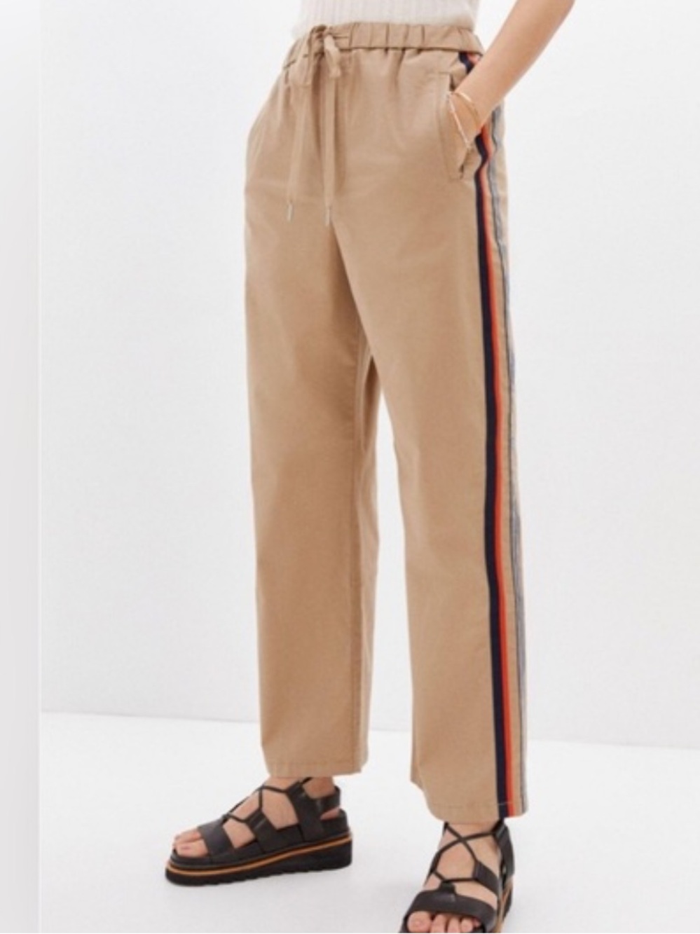 Anthropologie Maeve Tan Track Pant Wide Leg Chino Pull On Style Size Medium